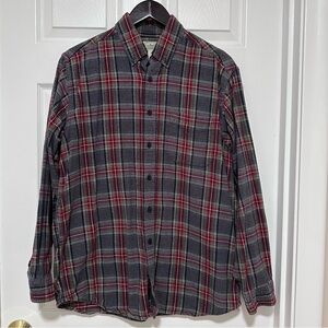 L.L.Bean Men’s Scotch Plaid Flannel Shirt – Size Medium Regular – Gray/Red Plaid